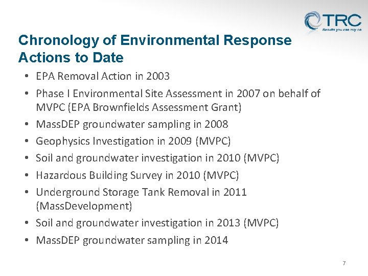 Chronology of Environmental Response Actions to Date • EPA Removal Action in 2003 •