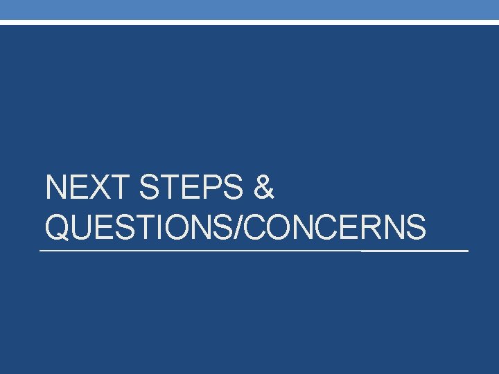 NEXT STEPS & QUESTIONS/CONCERNS 