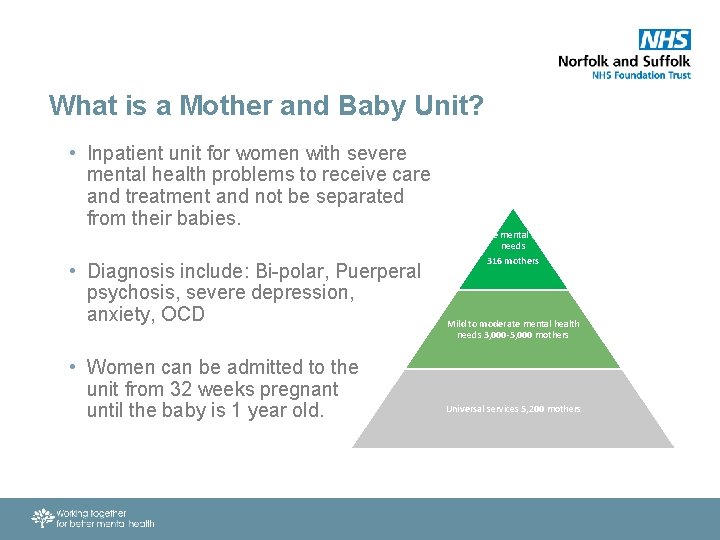 What is a Mother and Baby Unit? • Inpatient unit for women with severe