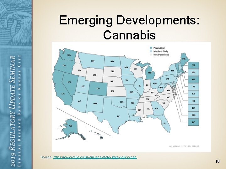 Emerging Developments: Cannabis Source: https: //www. csbs. org/marijuana-state-policy-map 10 