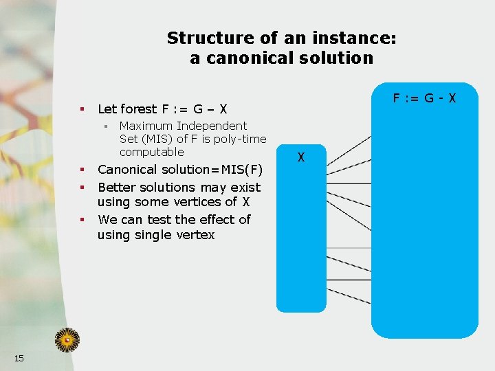 Structure of an instance: a canonical solution § Let forest F : = G
