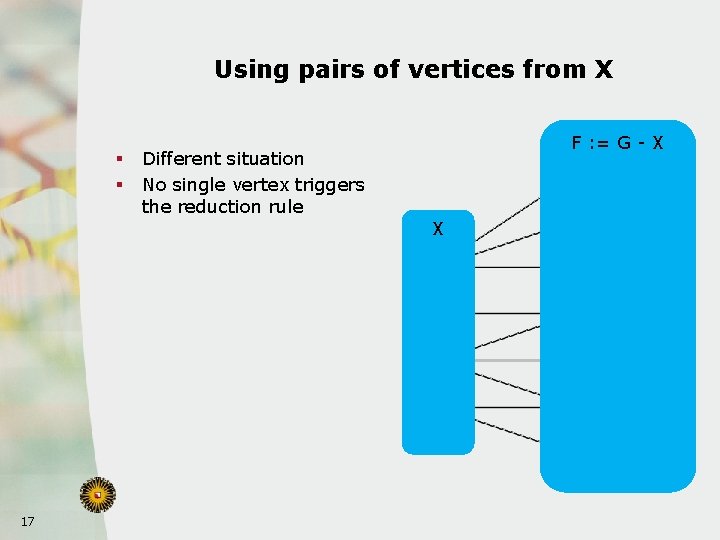 Using pairs of vertices from X § § F : = G - X