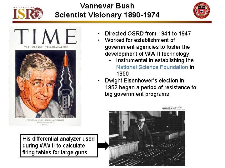 Vannevar Bush Scientist Visionary 1890 -1974 • Directed OSRD from 1941 to 1947 •