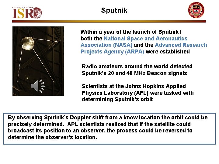 Sputnik Within a year of the launch of Sputnik I both the National Space