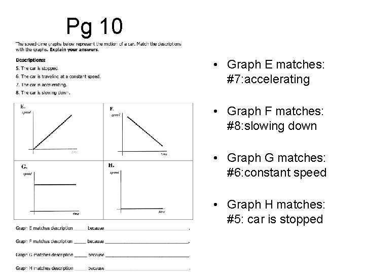 Pg 10 • Graph E matches: #7: accelerating • Graph F matches: #8: slowing