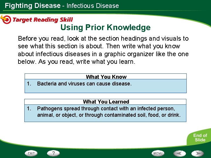 Fighting Disease - Infectious Disease Using Prior Knowledge Before you read, look at the