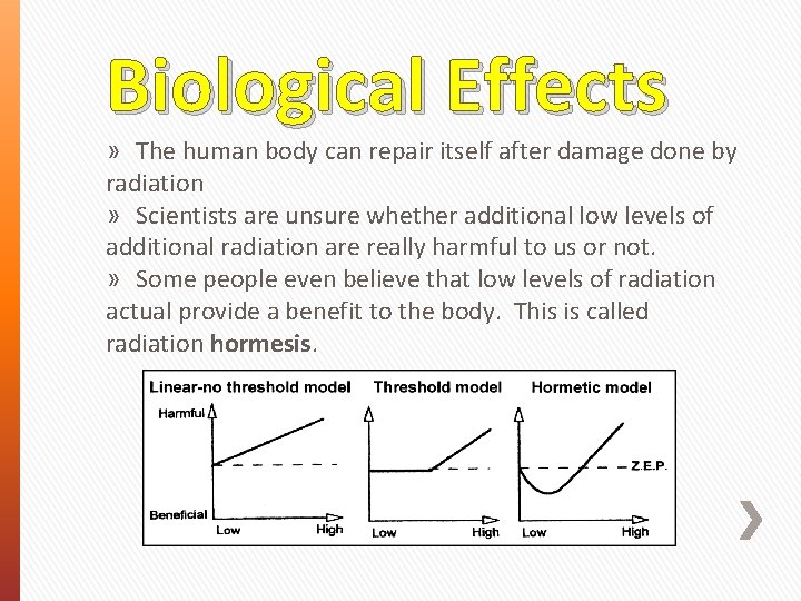 Biological Effects » The human body can repair itself after damage done by radiation