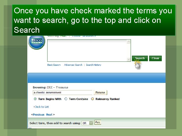 Once you have check marked the terms you want to search, go to the