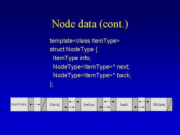 Node data (cont. ) template<class Item. Type> struct Node. Type { Item. Type info;