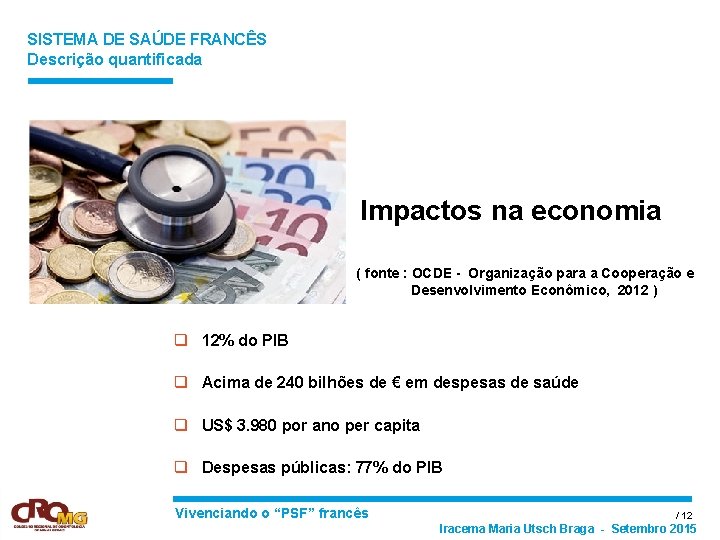 SISTEMA DE SAÚDE FRANCÊS Descrição quantificada Impactos na economia ( fonte : OCDE -