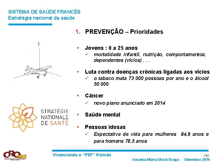 SISTEMA DE SAÚDE FRANCÊS Estratégia nacional da saúde 1. PREVENÇÃO – Prioridades 1 §