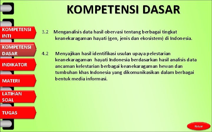 KOMPETENSI DASAR KOMPETENSI INTI 3. 2 Menganalisis data hasil obervasi tentang berbagai tingkat keanekaragaman