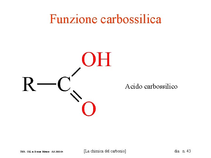 Funzione carbossilica Acido carbossilico Ud'A - Cd. L in Scienze Motorie - AA 2003