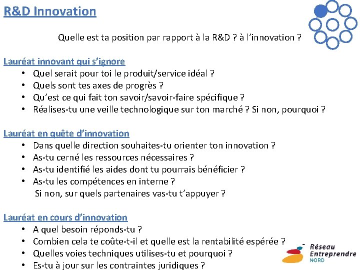 R&D Innovation Quelle est ta position par rapport à la R&D ? à l’innovation