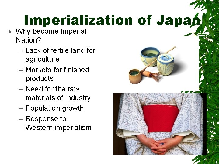 Imperialization of Japan Why become Imperial Nation? – Lack of fertile land for agriculture