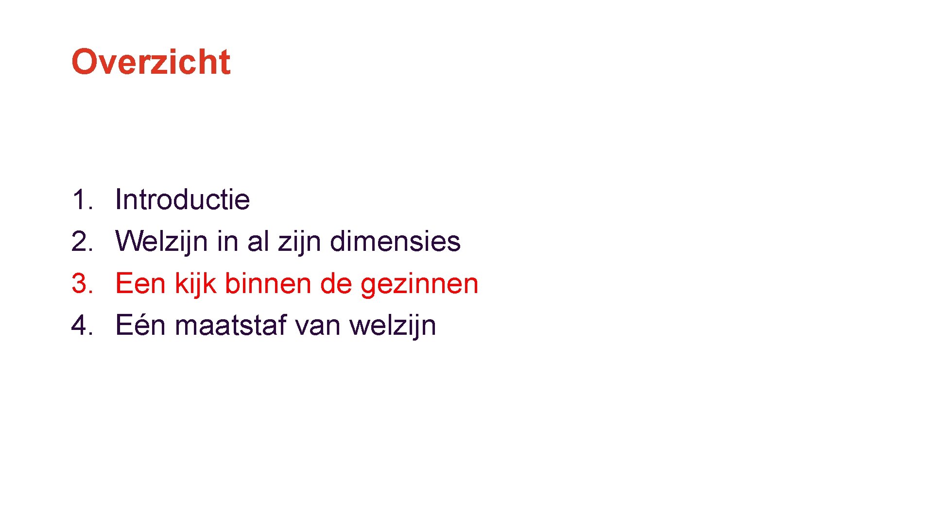 Overzicht 1. 2. 3. 4. Introductie Welzijn in al zijn dimensies Een kijk binnen