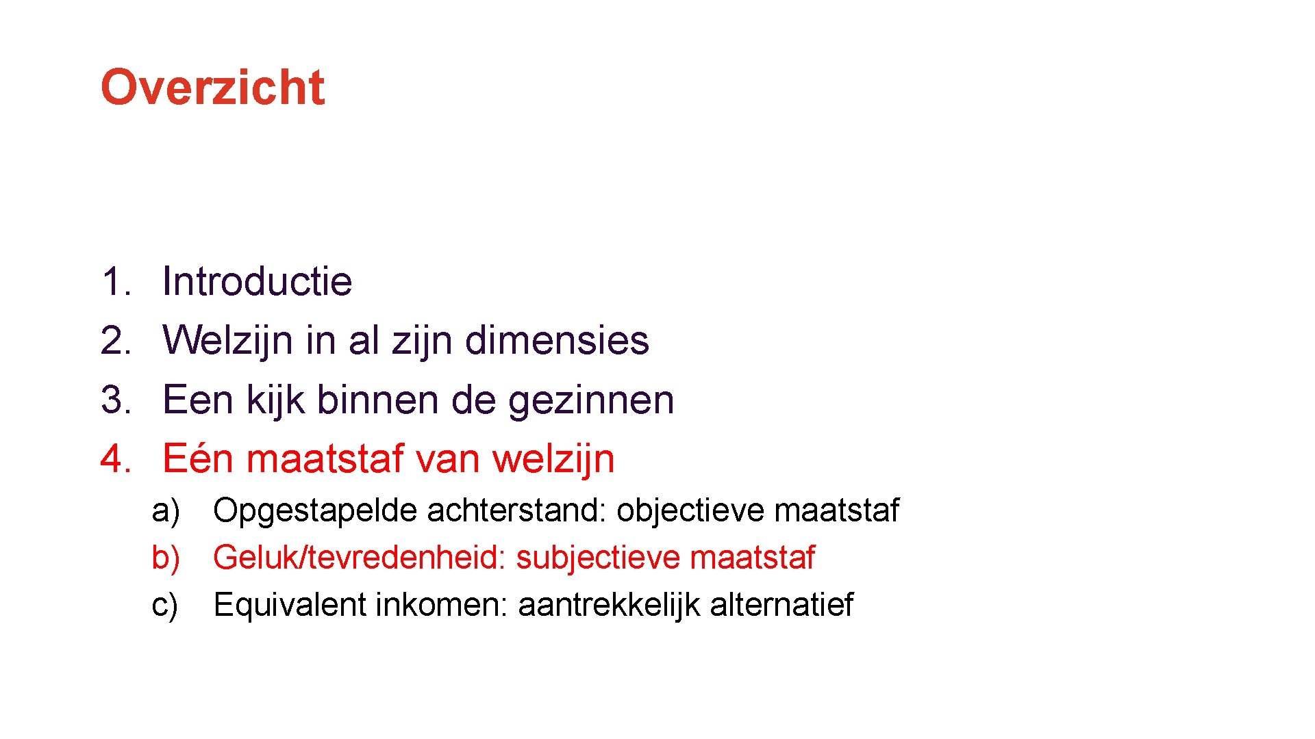 Overzicht 1. 2. 3. 4. Introductie Welzijn in al zijn dimensies Een kijk binnen