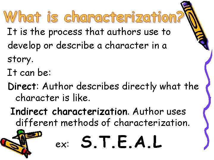 What is characterization? It is the process that authors use to develop or describe