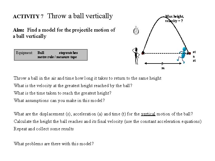 ACTIVITY 7 Throw a ball vertically Aim: Find a model for the projectile motion