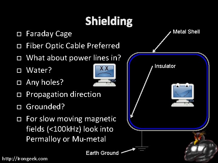 Shielding Faraday Cage Fiber Optic Cable Preferred What about power lines in? XX Water?