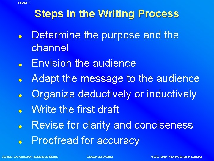 Chapter 3 Steps in the Writing Process l l l l Determine the purpose