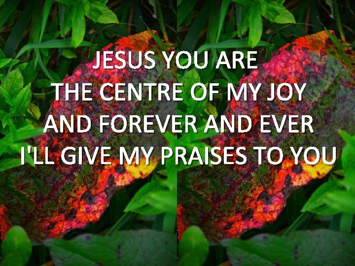 JESUS YOU ARE THE CENTRE OF MY JOY AND FOREVER AND EVER I'LL GIVE