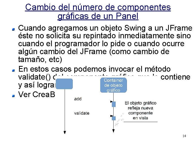 Cambio del número de componentes gráficas de un Panel Cuando agregamos un objeto Swing
