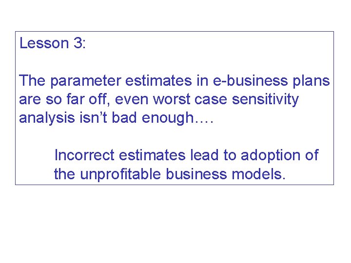 Lesson 3: The parameter estimates in e-business plans are so far off, even worst
