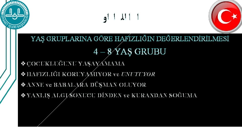  ﺍ ﺍ ﺍﻟ ﺍ ﺍﻭ YAŞ GRUPLARINA GÖRE HAFIZLIĞIN DEĞERLENDİRİLMESİ 4 – 8