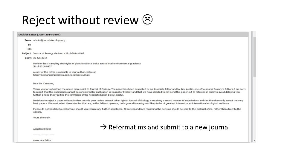 Reject without review Reformat ms and submit to a new journal 