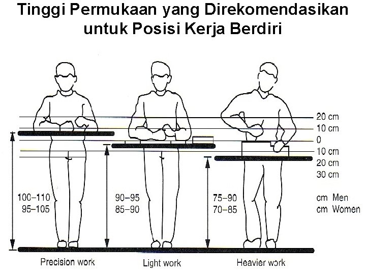 Tinggi Permukaan yang Direkomendasikan untuk Posisi Kerja Berdiri 