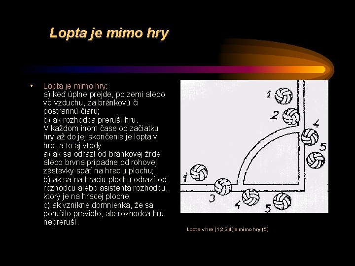 Lopta je mimo hry • Lopta je mimo hry: a) keď úplne prejde, po