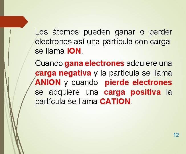 Los átomos pueden ganar o perder electrones así una partícula con carga se llama
