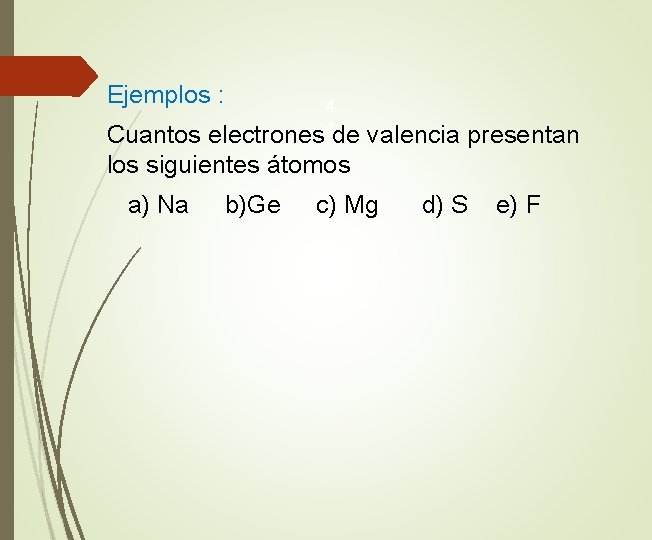 Ejemplos : 4 electrones 4 de Cuantos valencia presentan los siguientes átomos a) Na