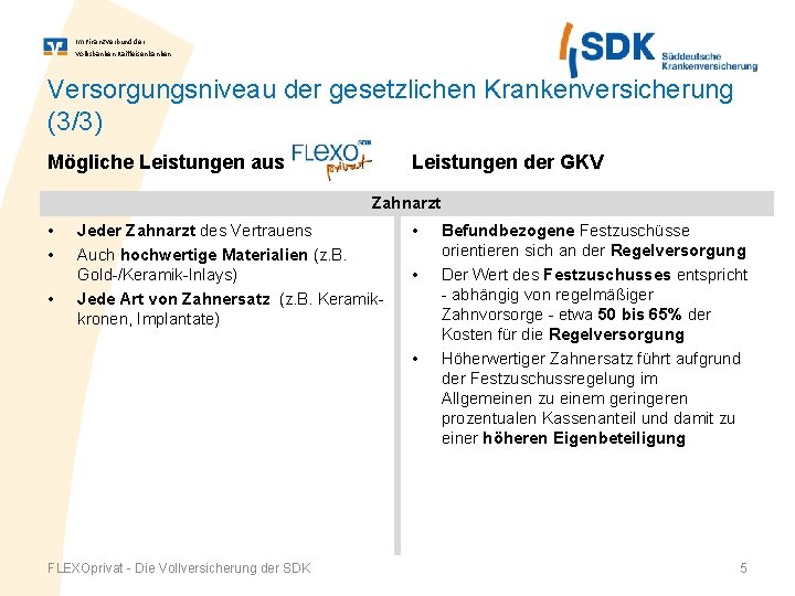 Im Finanz. Verbund der Volksbanken Raiffeisenbanken Versorgungsniveau der gesetzlichen Krankenversicherung (3/3) Mögliche Leistungen aus