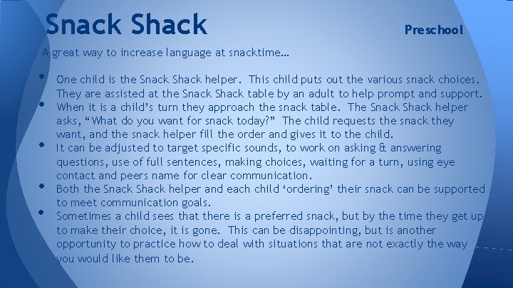 Snack Shack Preschool A great way to increase language at snacktime… • • •