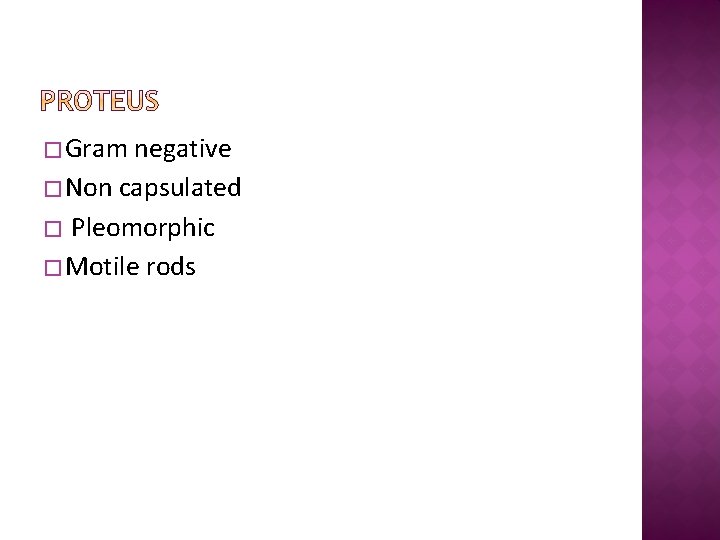 � Gram negative � Non capsulated � Pleomorphic � Motile rods 