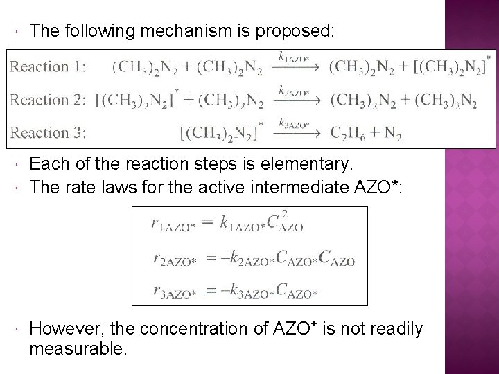  The following mechanism is proposed: Each of the reaction steps is elementary. The