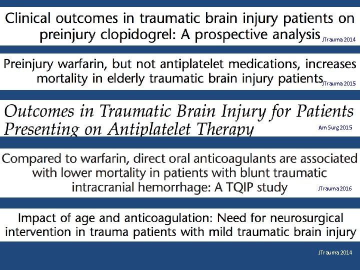 JTrauma 2014 JTrauma 2015 Am Surg 2015 JTrauma 2016 JTrauma 2014 