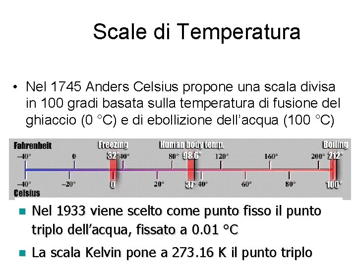 Scale di Temperatura • Nel 1745 Anders Celsius propone una scala divisa in 100