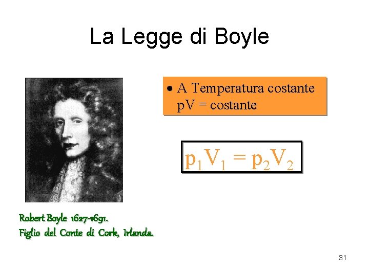 La Legge di Boyle · A Temperatura costante p. V = costante p 1