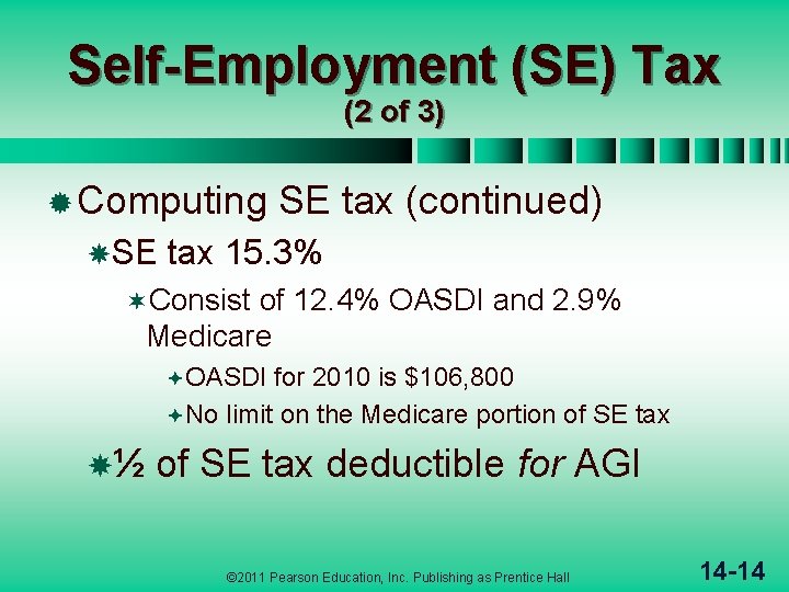 Self-Employment (SE) Tax (2 of 3) ® Computing SE SE tax (continued) tax 15.