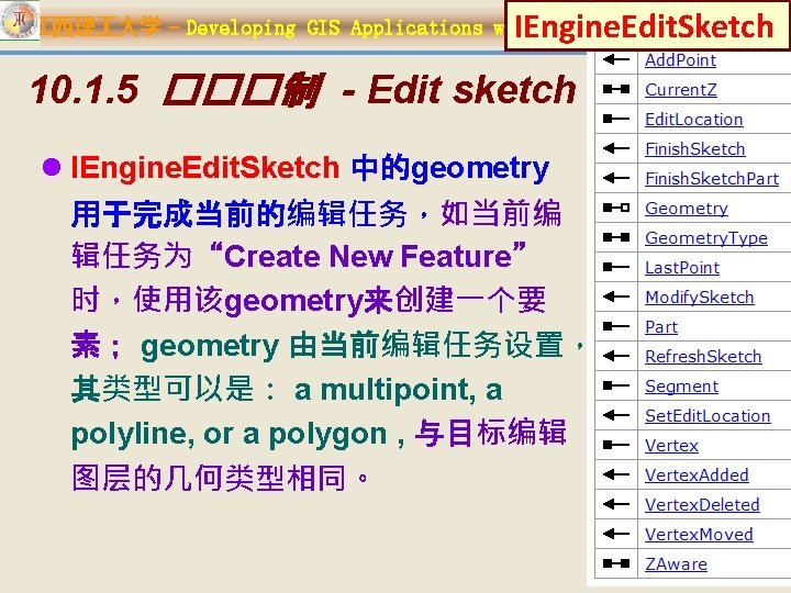 IEngine. Edit. Sketch 江西理 大学 – Developing GIS Applications with Arc. Objects using C#.