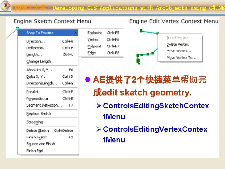 江西理 大学 – Developing GIS Applications with Arc. Objects using C#. NET l AE提供了2个快捷菜单帮助完