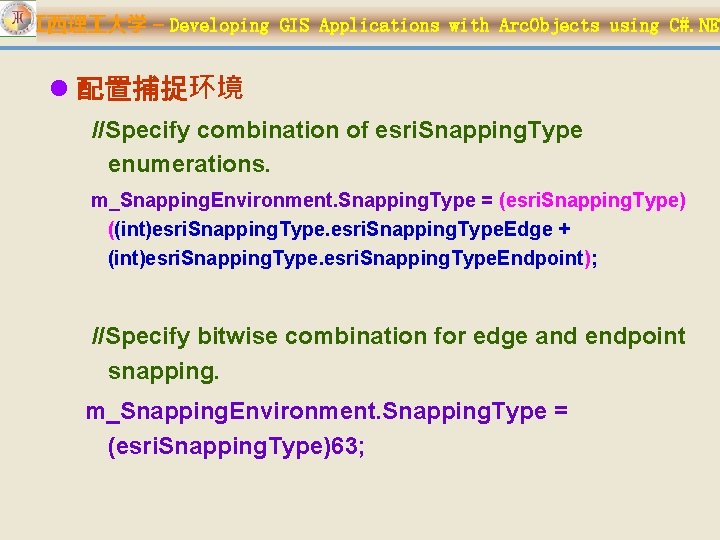 江西理 大学 – Developing GIS Applications with Arc. Objects using C#. NET l 配置捕捉环境