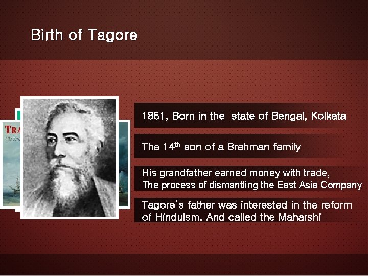 Birth of Tagore 1861, Born in the state of Bengal, Kolkata The 14 th