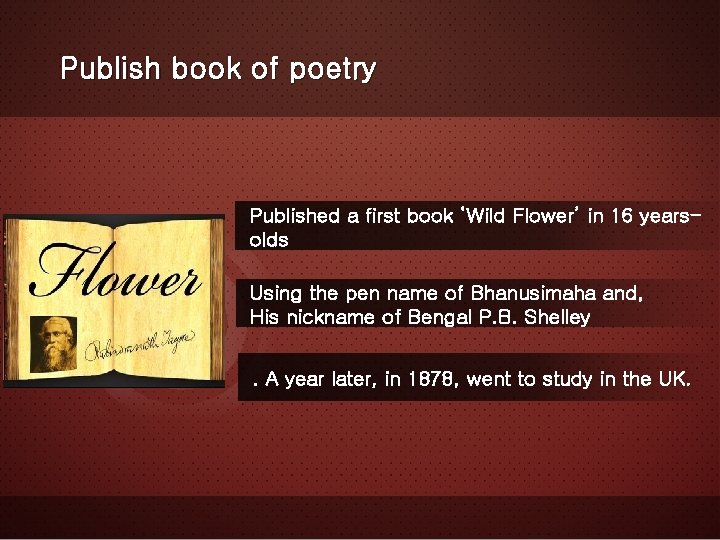 Publish book of poetry Published a first book ‘Wild Flower’ in 16 yearsolds Using