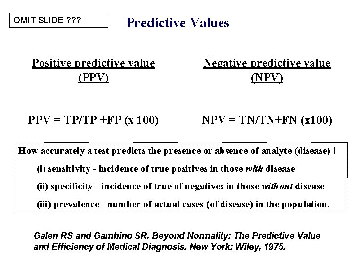 OMIT SLIDE ? ? ? Predictive Values Positive predictive value (PPV) Negative predictive value