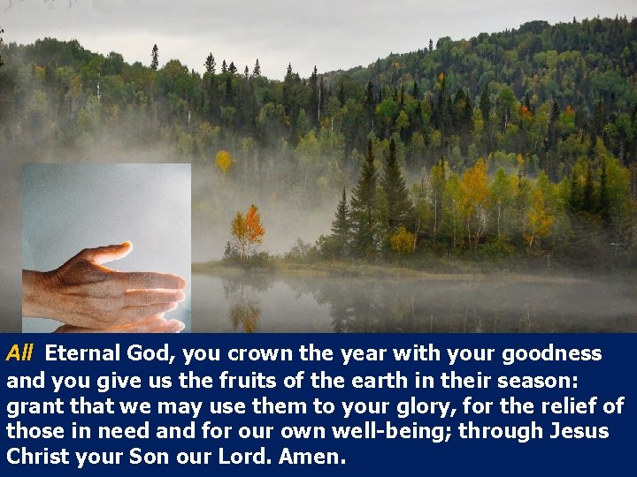 All Eternal God, you crown the year with your goodness and you give us