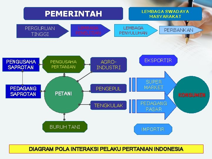 PEMERINTAH PERGURUAN TINGGI PENGUSAHA SAPROTAN PEDAGANG SAPROTAN LEMBAGA PENELITIAN PENGUSAHA PERTANIAN PETANI LEMBAGA SWADAYA